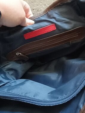 Tommy Hilfiger Navy Blue Shoulder Bag with Brown Trim